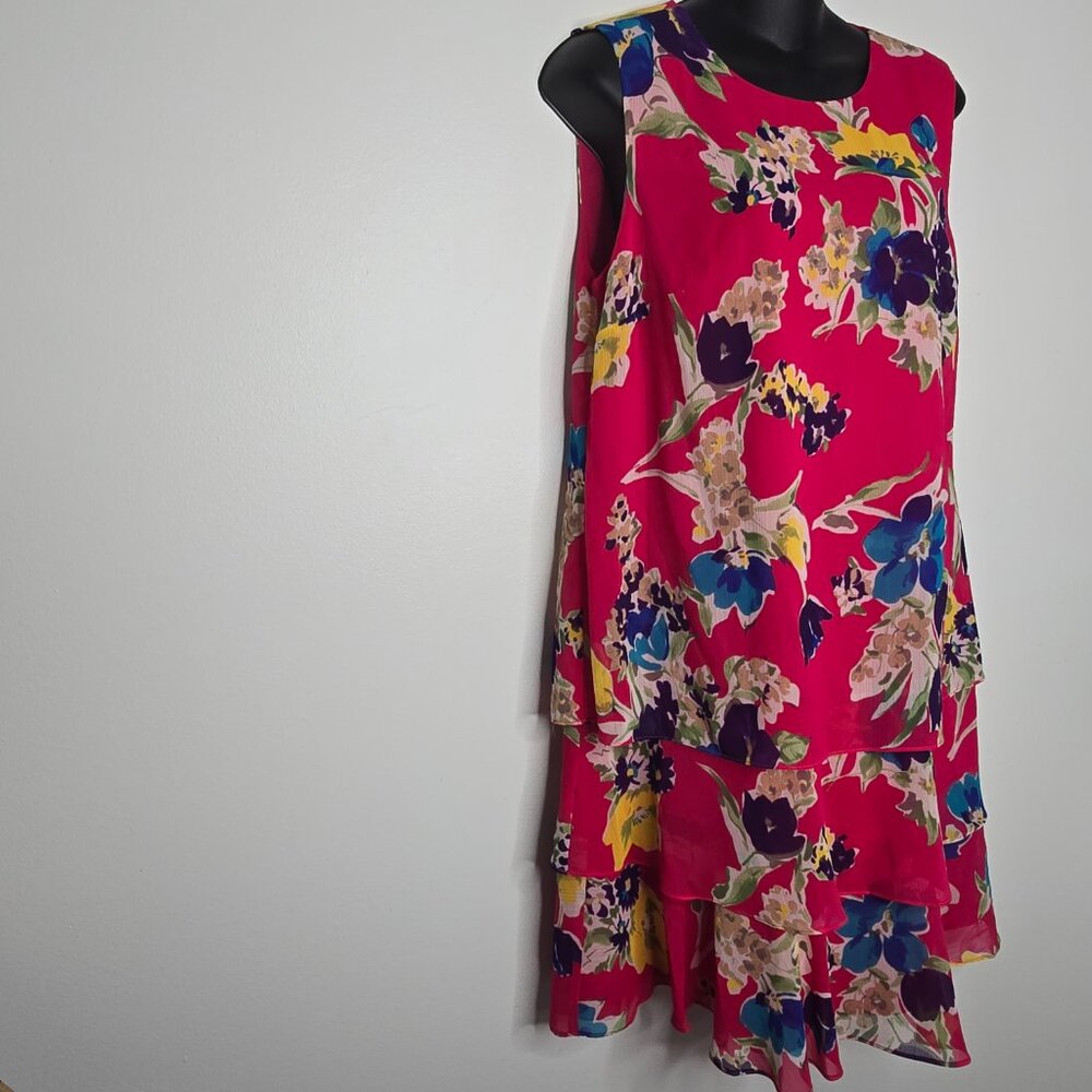 Lauren Ralph Lauren LRL‎ 8 Floral Pink Tiered Drop Waist Sleeveless Shift Dress - Picture 4 of 9